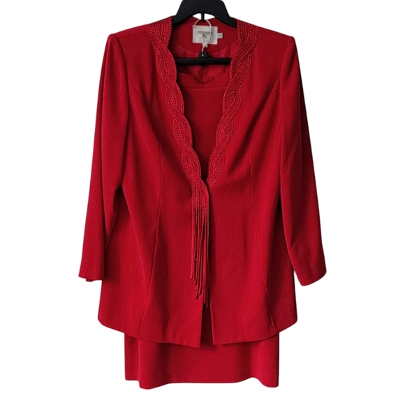 FERRE GIANNI 2pc Set Red Skirt Suit 18 Beaded Formal Blazer Jacket Plus Size - Picture 1 of 16